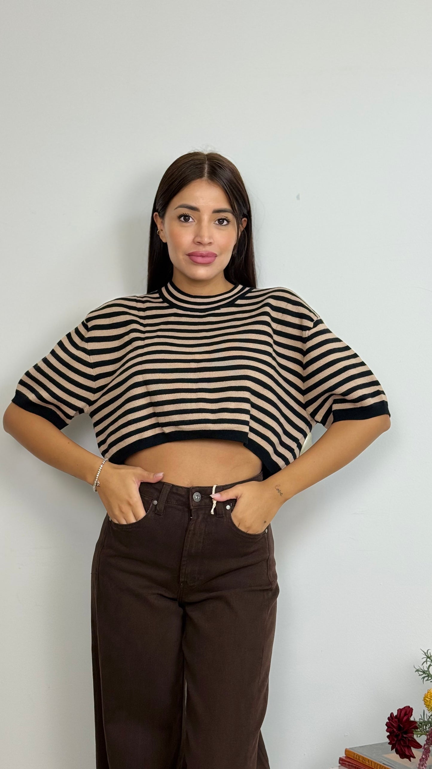Maglia crop a righe