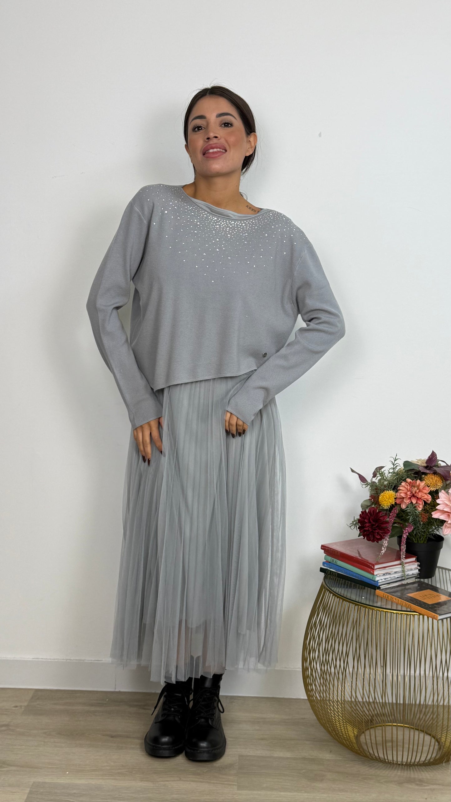 Abito Effetto due Pezzi con Gonna Tulle