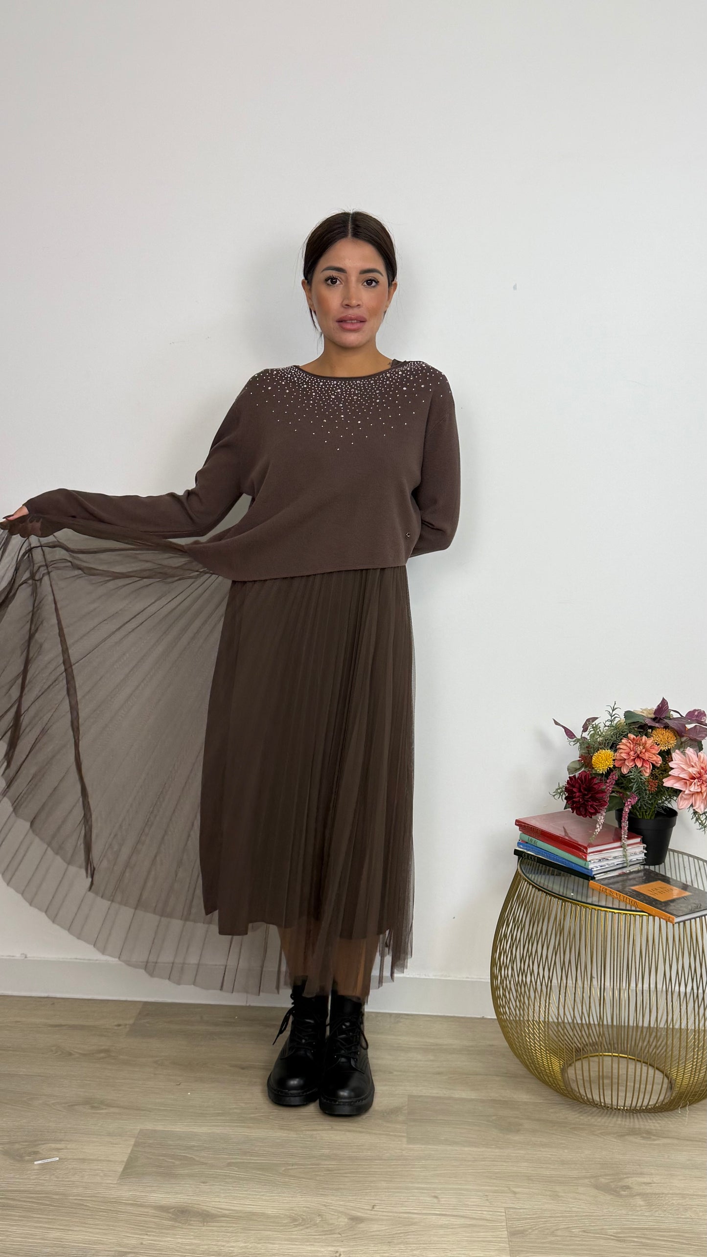 Abito Effetto due Pezzi con Gonna Tulle