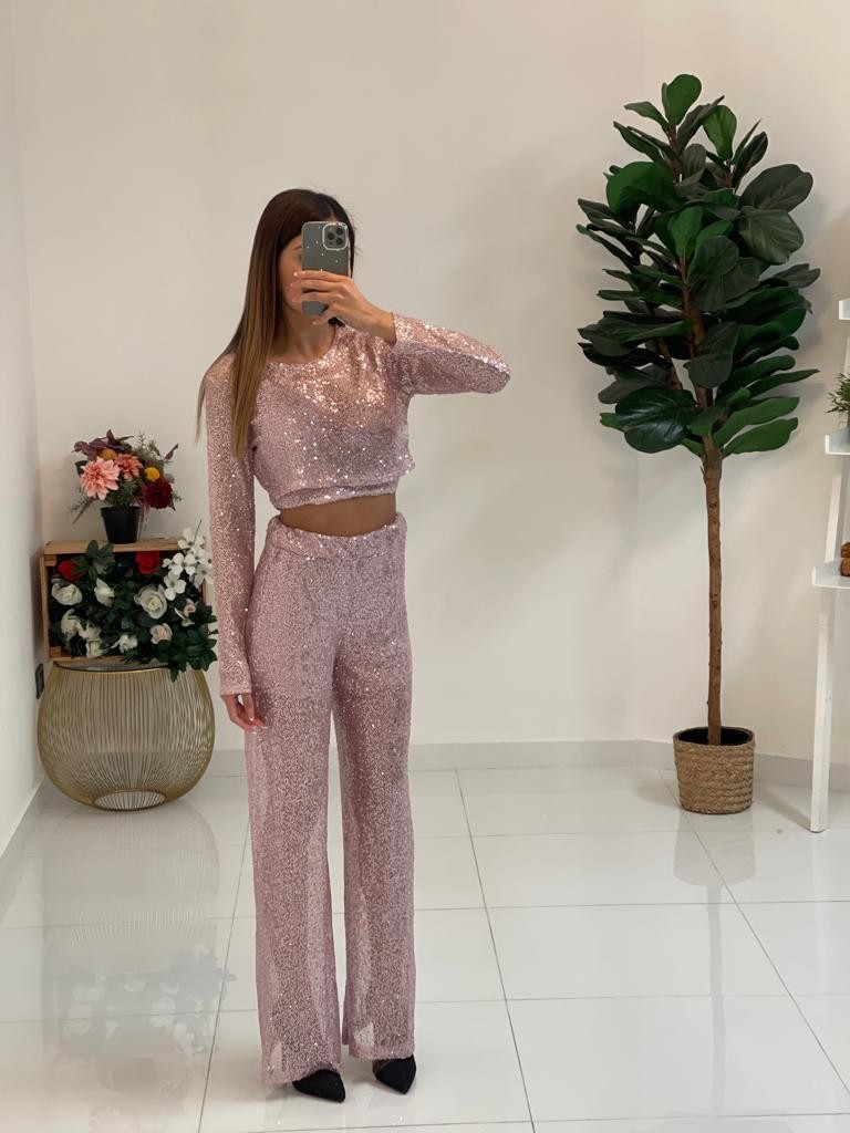 Maglia crop in paillettes