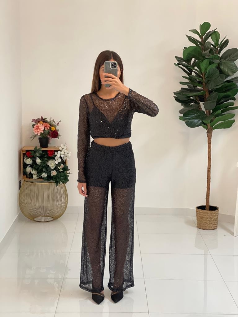 Maglia crop in paillettes