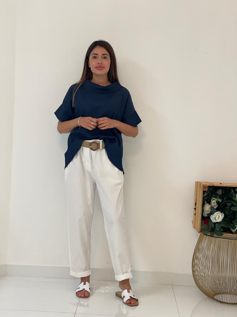 Camicia girocollo denim