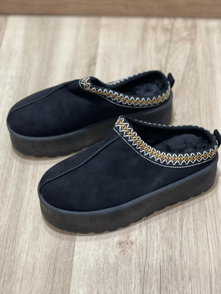 Pantofola platform con pelo