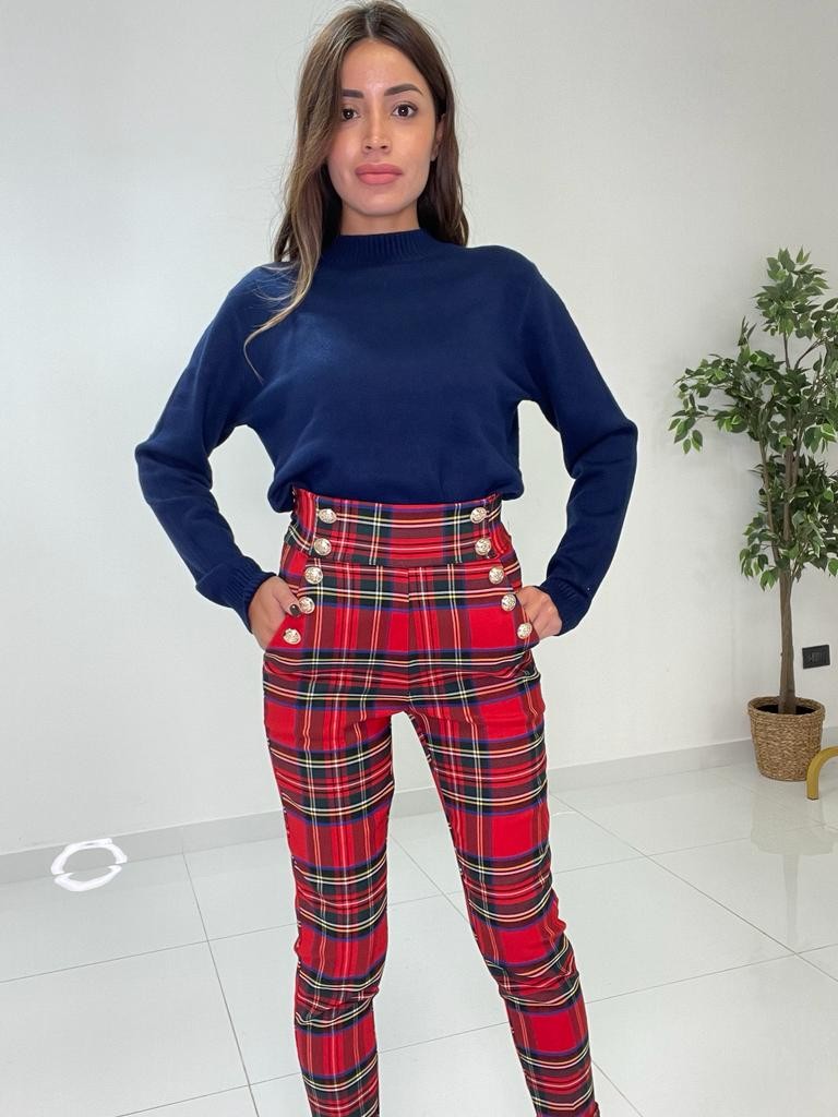 Pantalone con bottoni scozzese