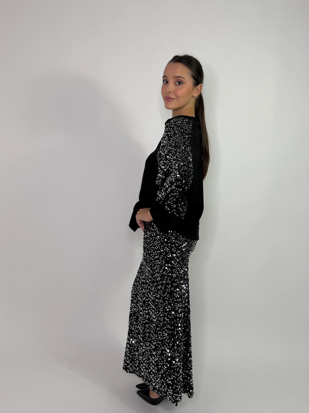 Gonna in ciniglia con paillettes