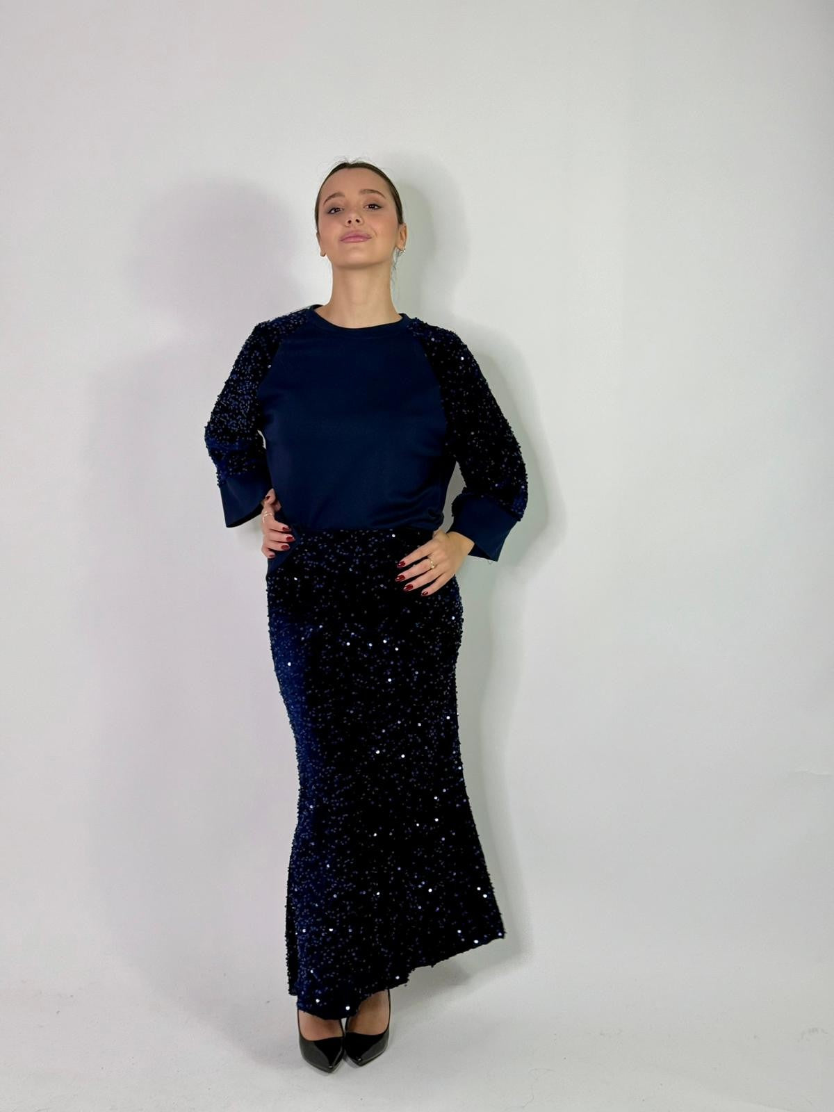 Gonna in ciniglia con paillettes