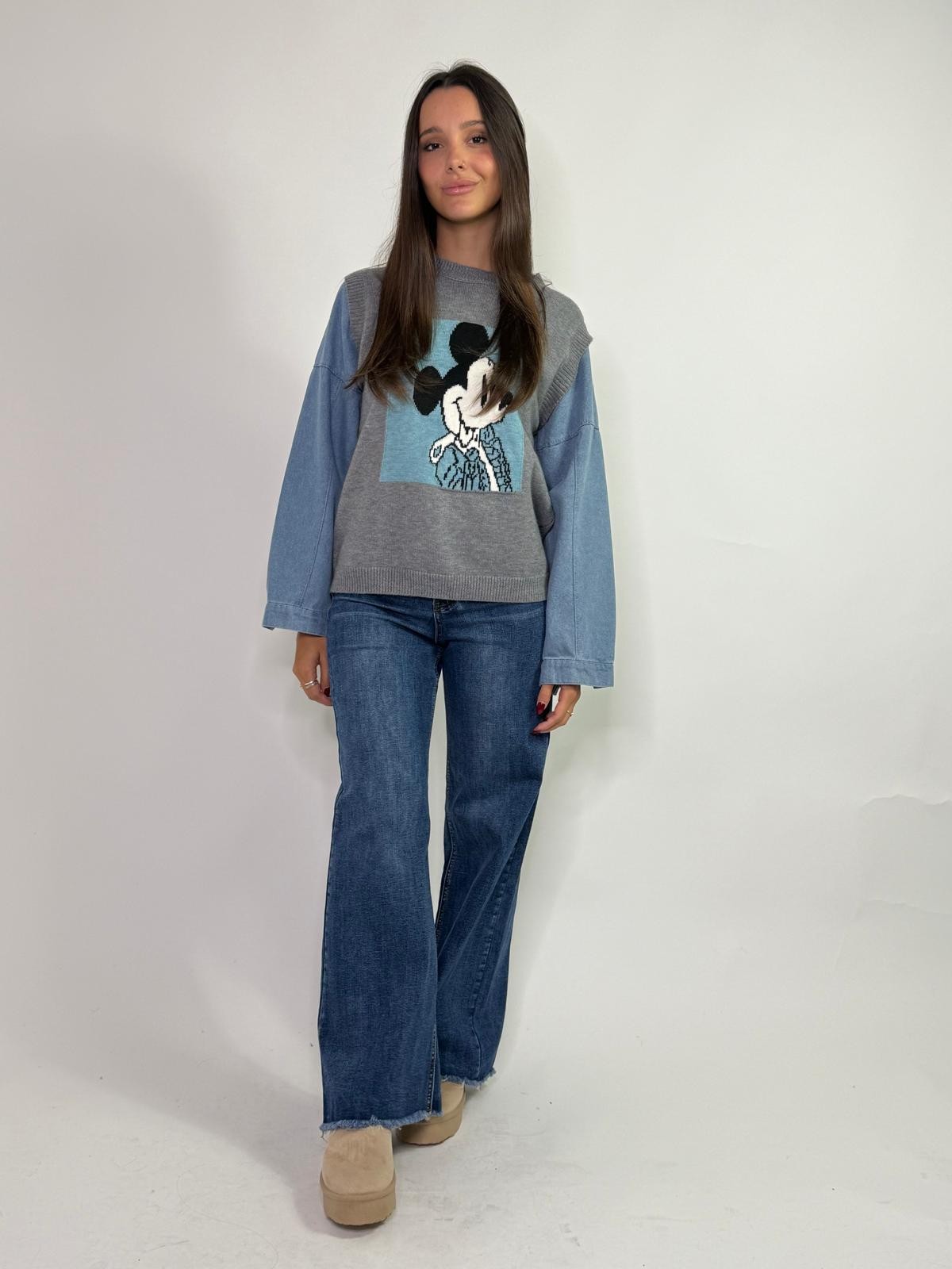 Maglia gilet con maniche di jeans