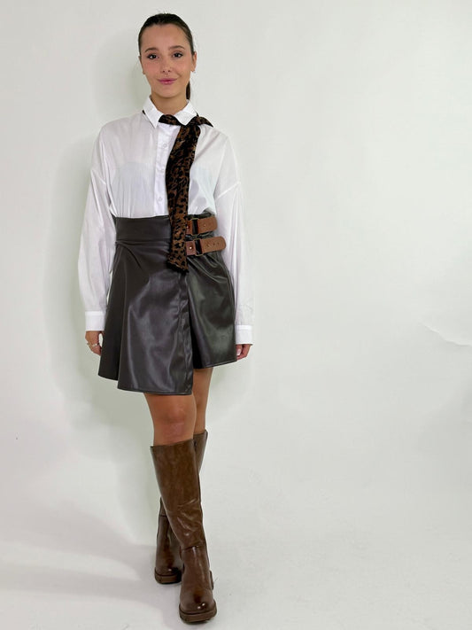 Gonna ecopelle con fibra orlo