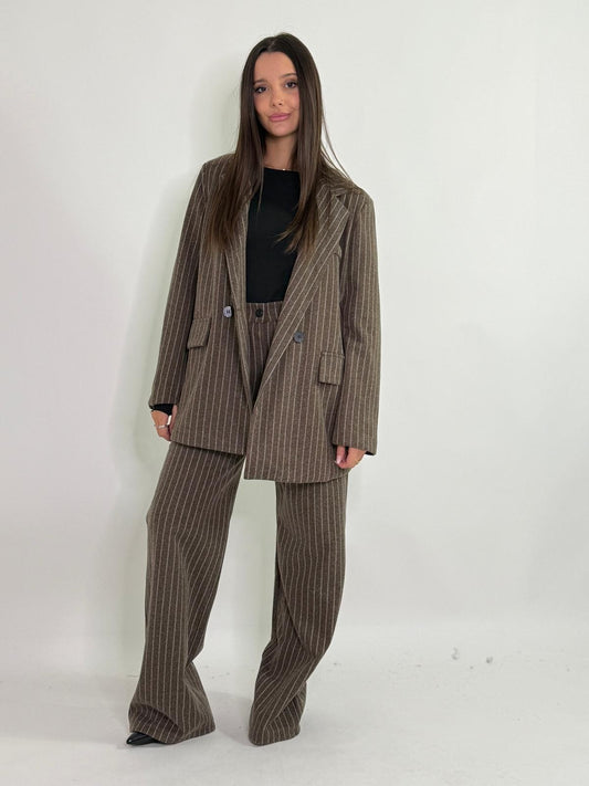 Pantalone a palazzo a righe gessato