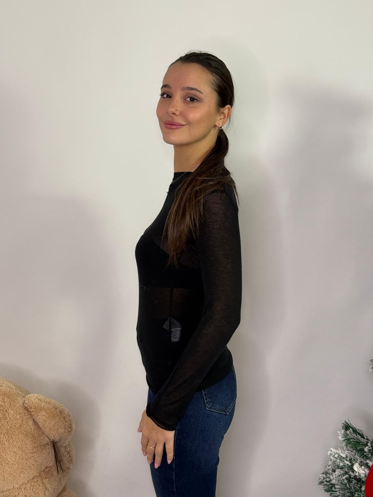 Maglia girocollo misto cashmere