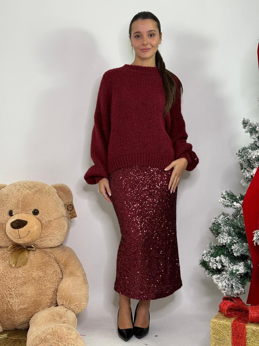 Gonna paillettes bordeaux