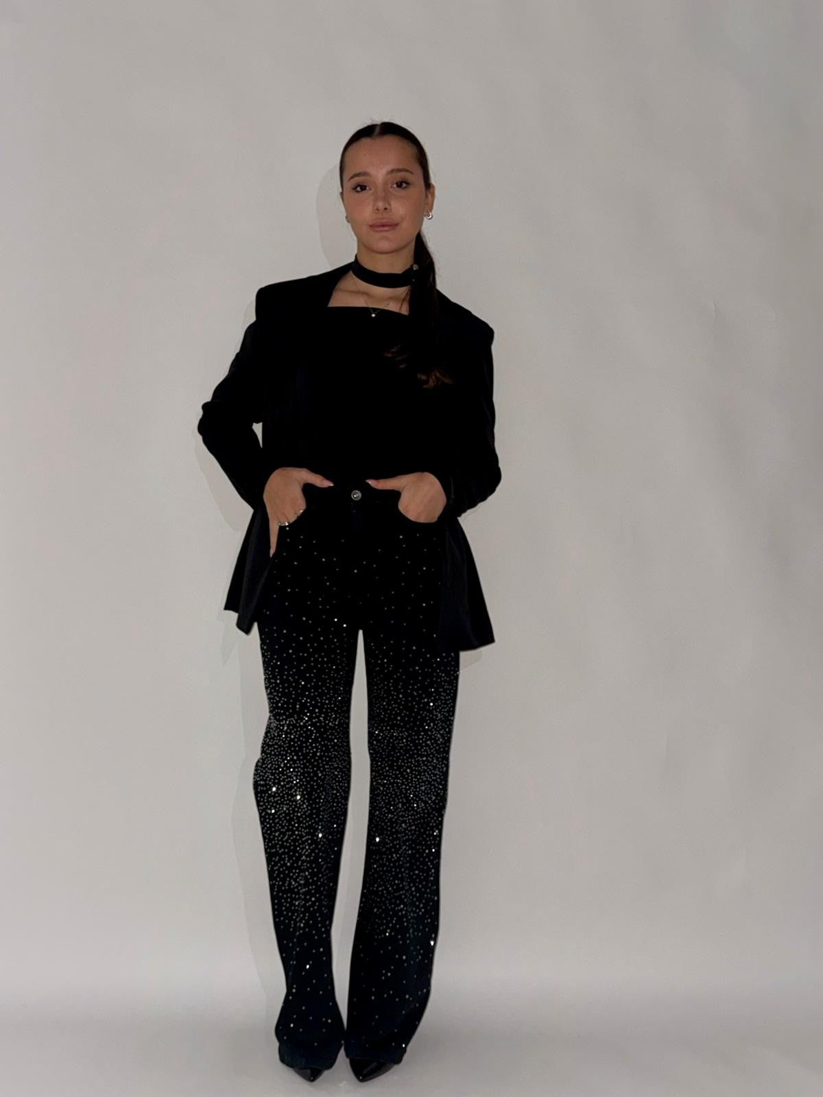 Jeans nero strass