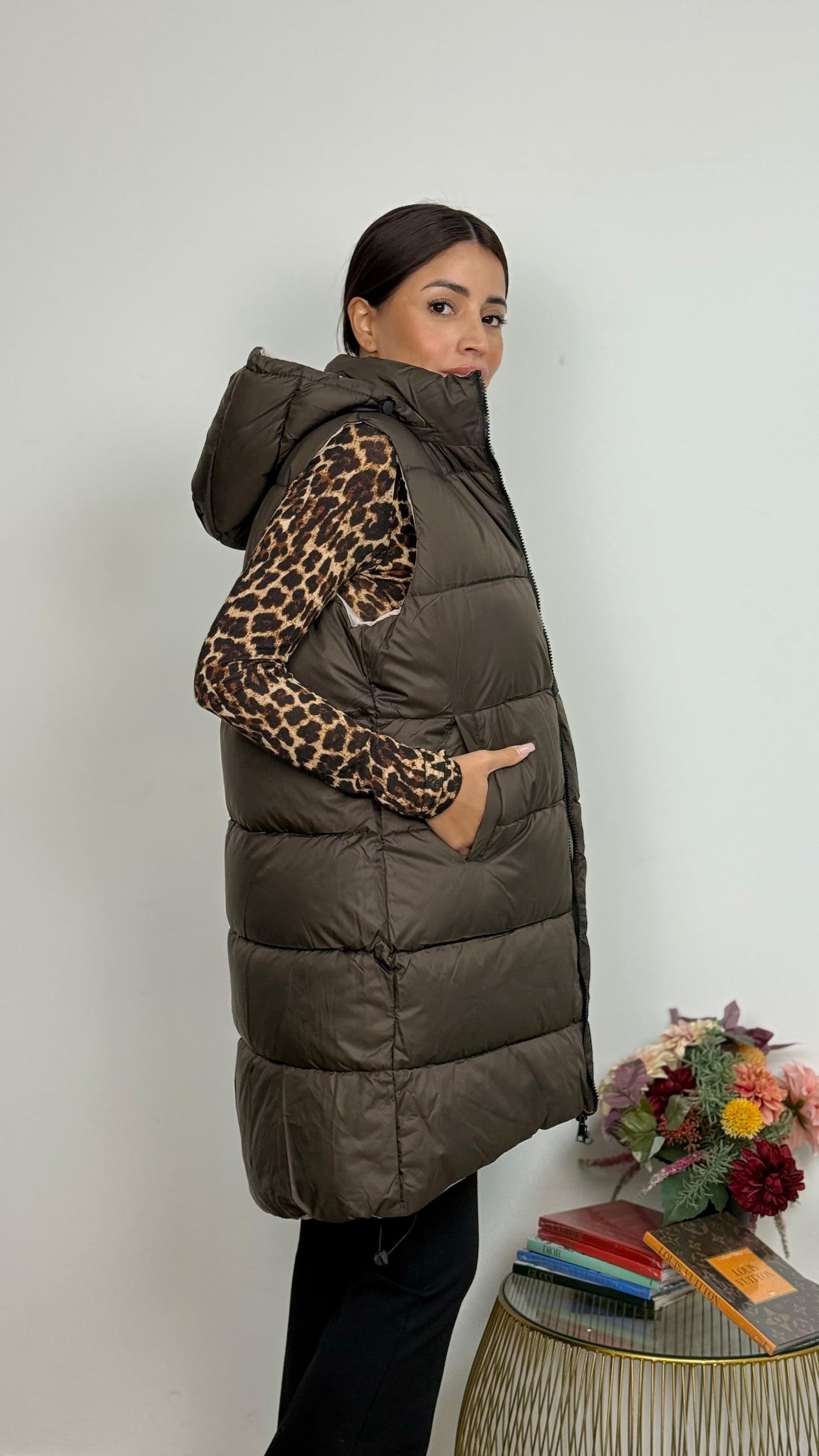Piumino Gilet Lungo Doubleface