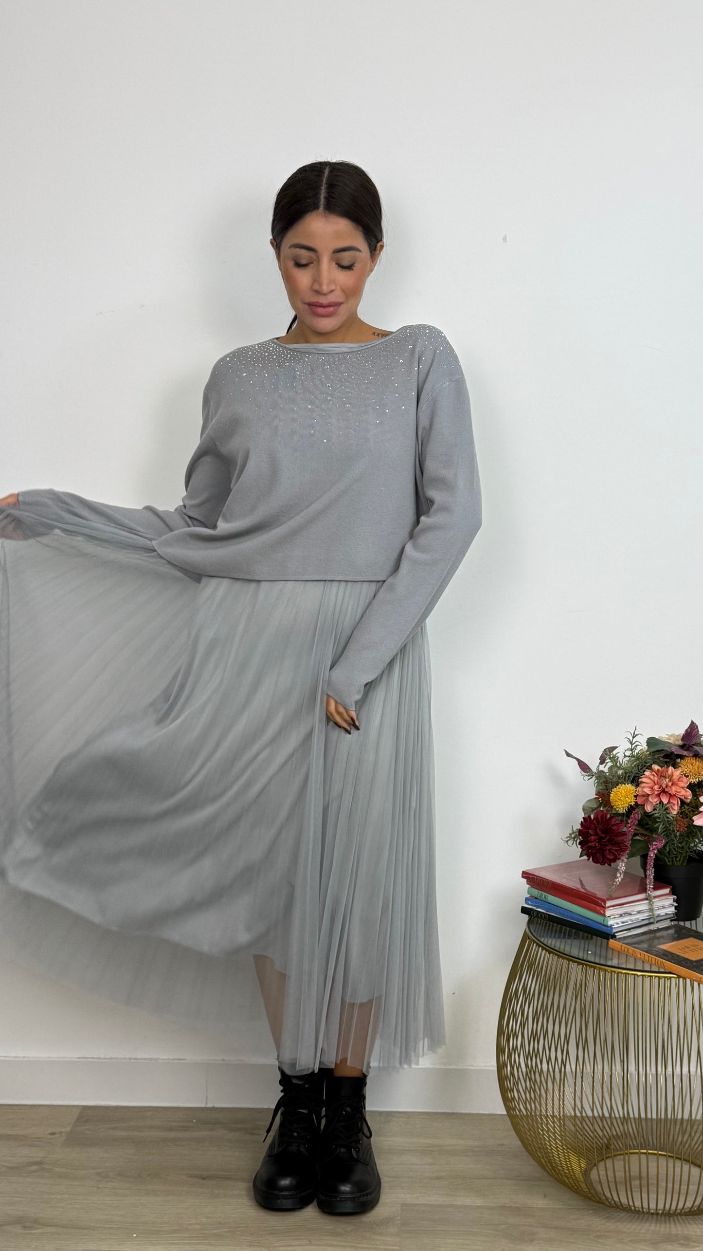 Abito Effetto due Pezzi con Gonna Tulle