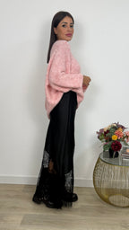 Gonna satin con pizzo