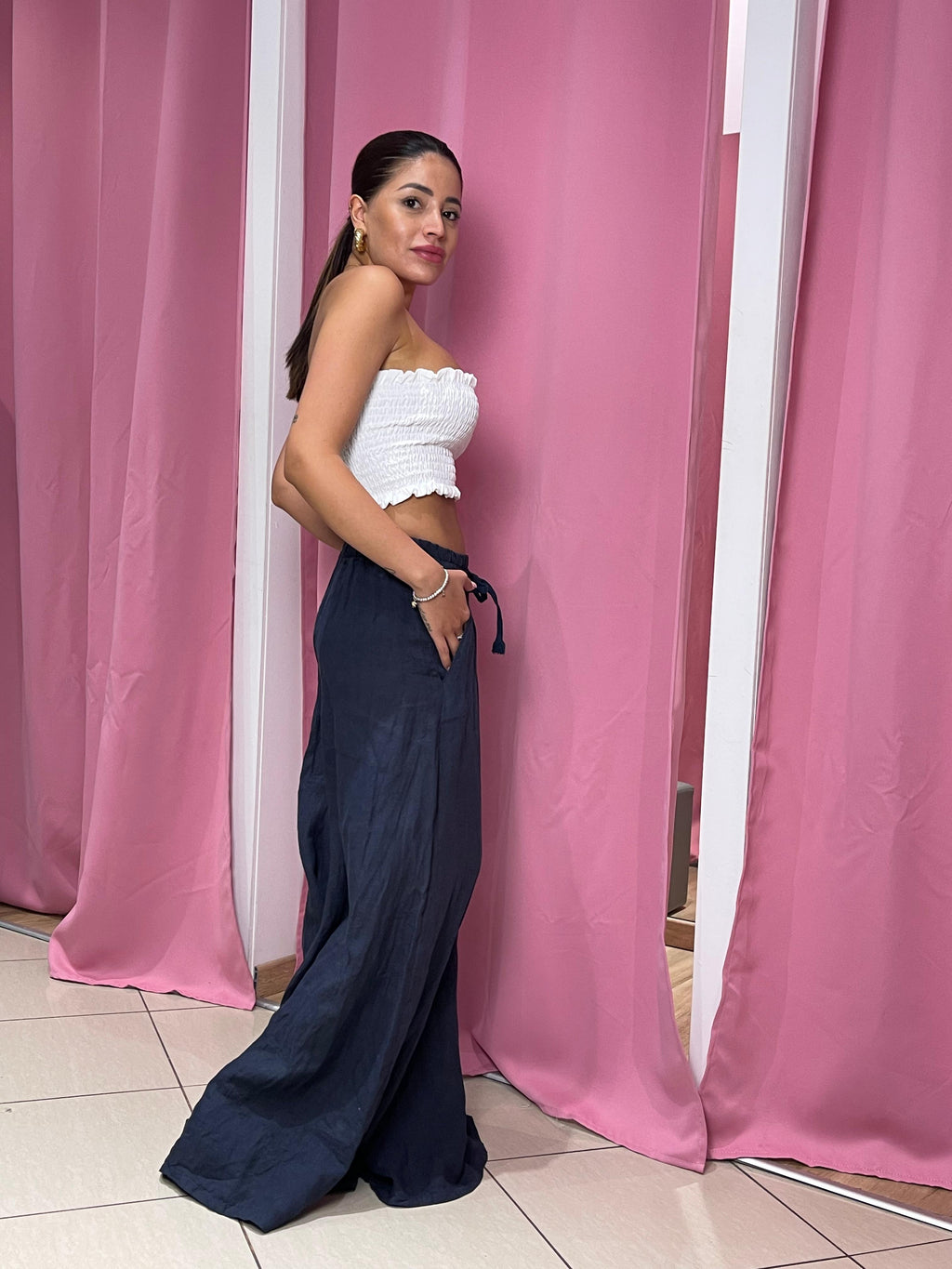 Pantalone a palazzo di lino