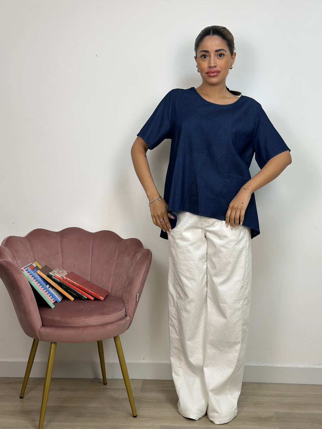 Maglia Denim Asimmetrica con Tasca Laterale