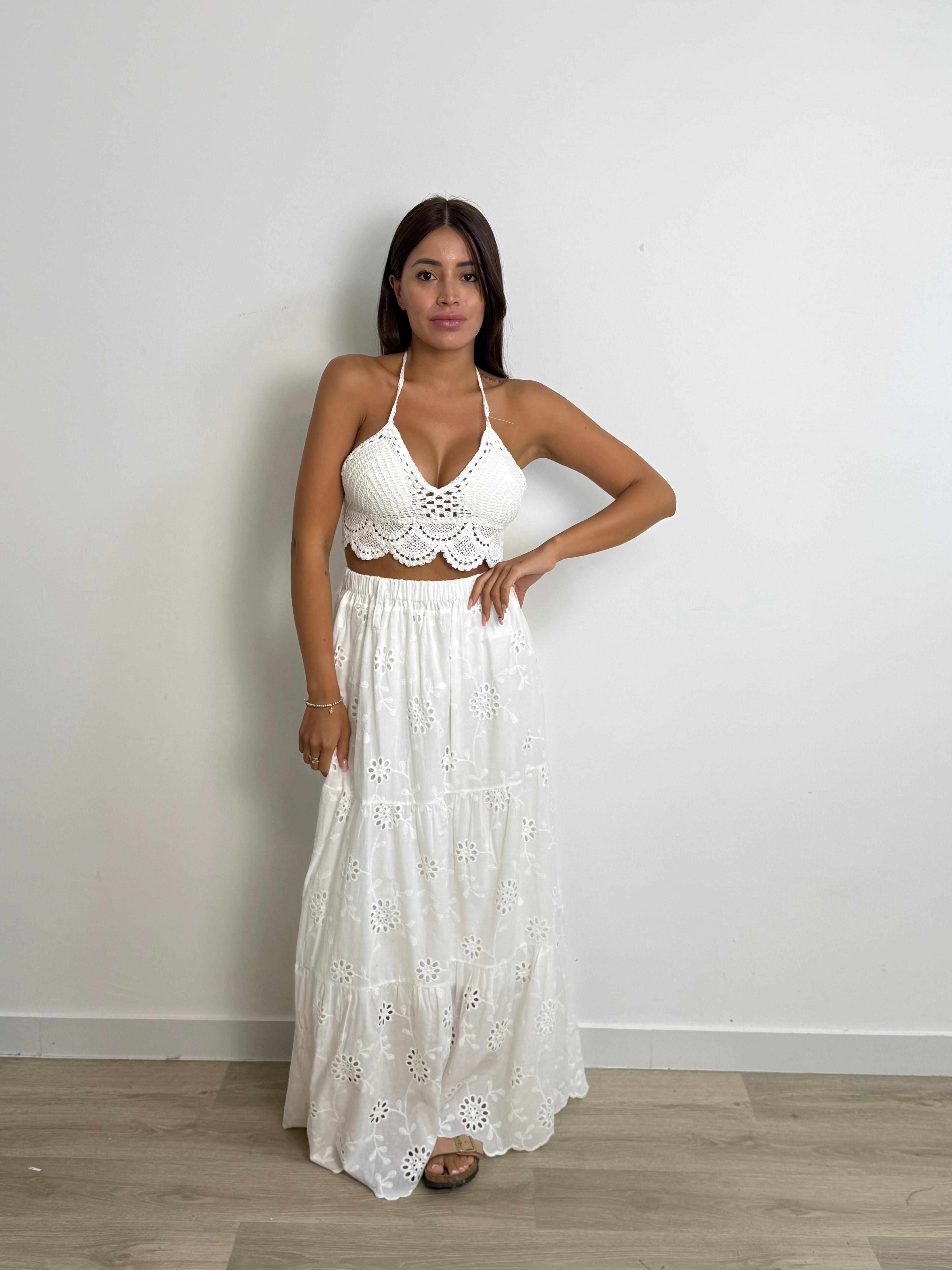 Gonna lungo a balze pizzo sangallo