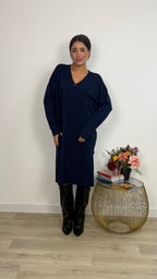 Vestito in Maglia a Maniche Lunghe con lo Spacco