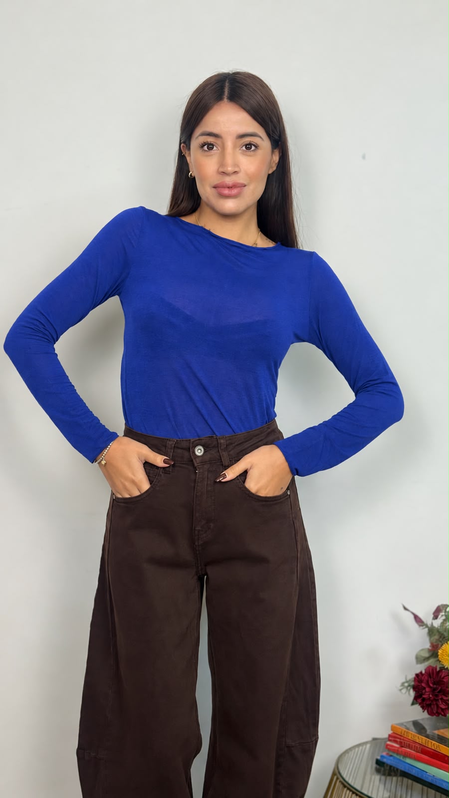 Maglietta girocollo con misto cashmere