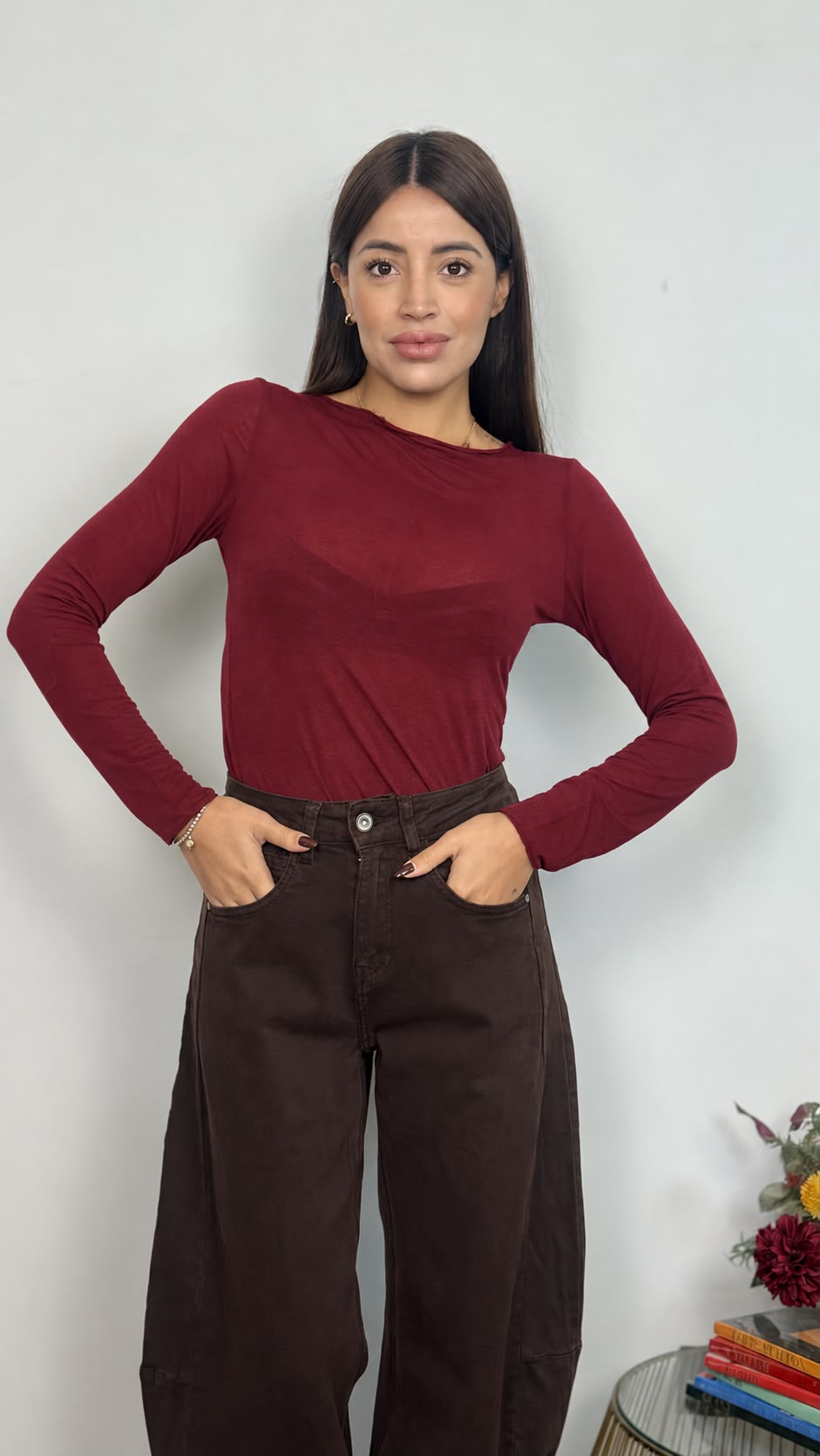 Maglietta girocollo con misto cashmere