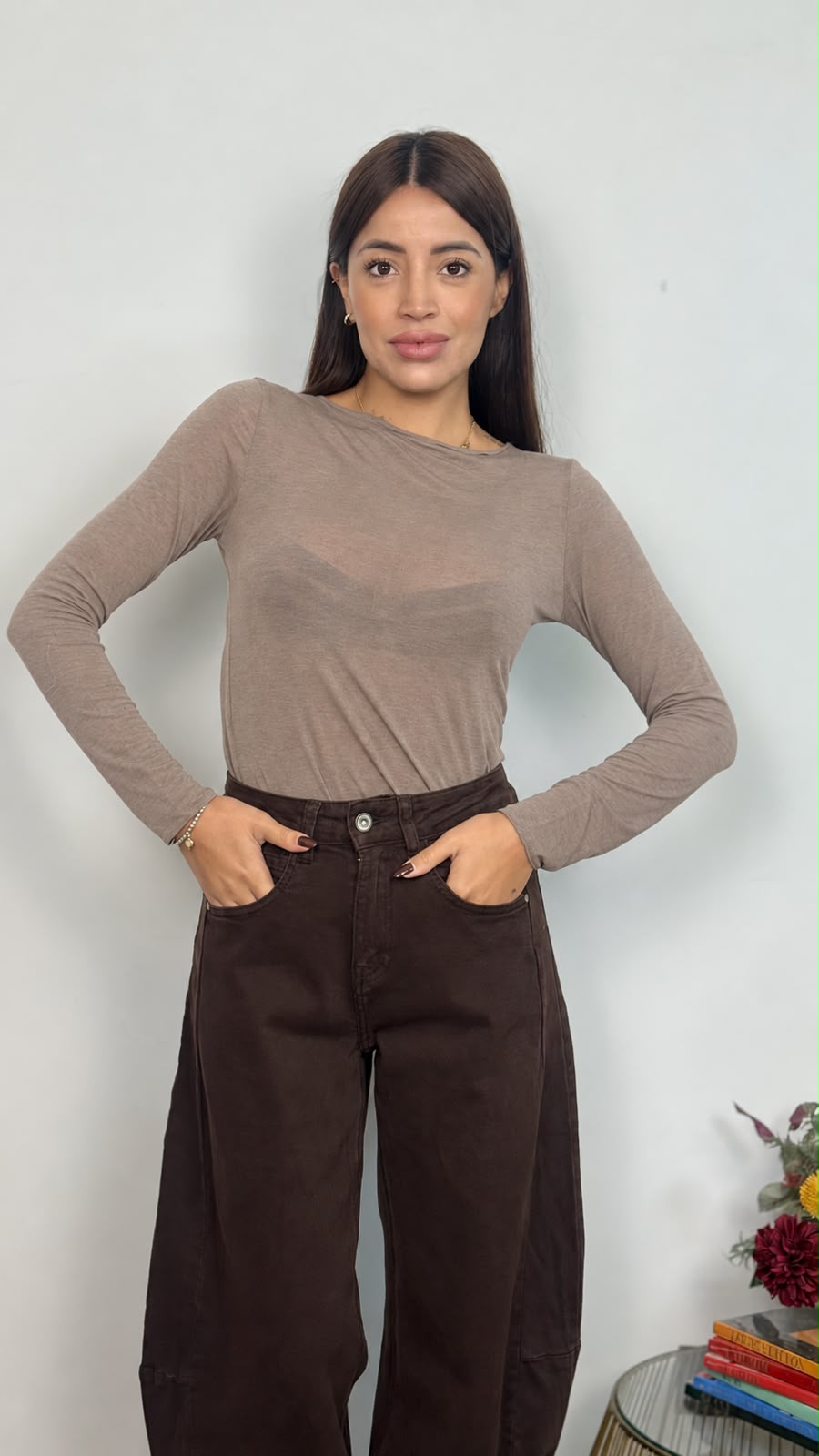 Maglietta girocollo con misto cashmere