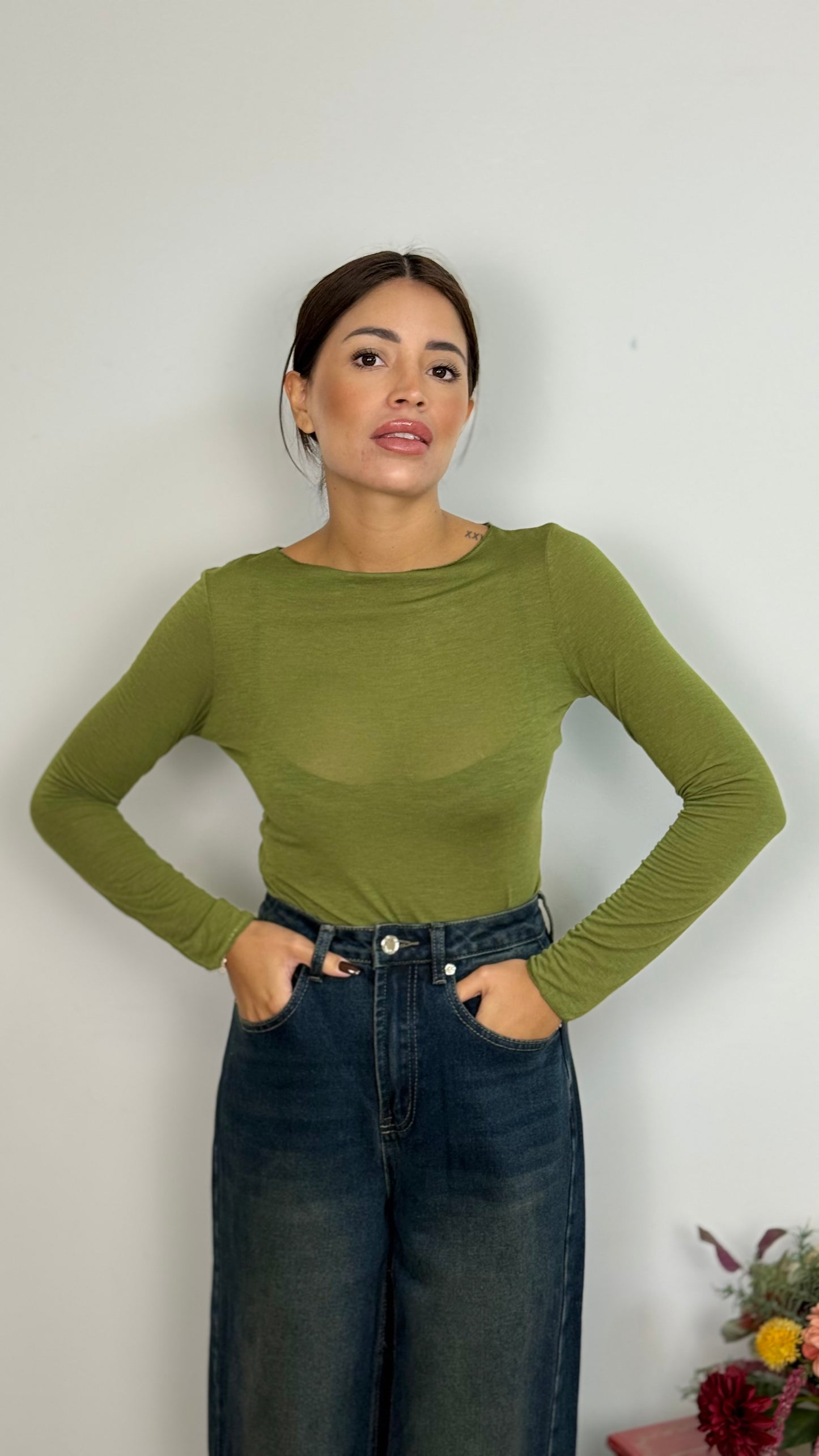 Maglietta girocollo con misto cashmere