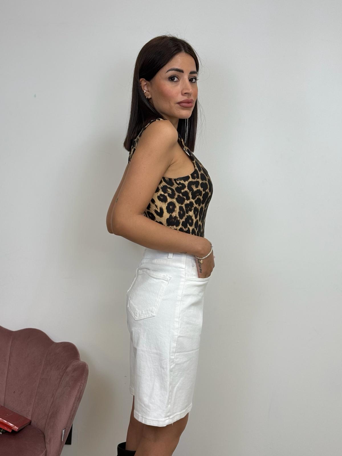 Body Leopardato Scollo Rettangolare