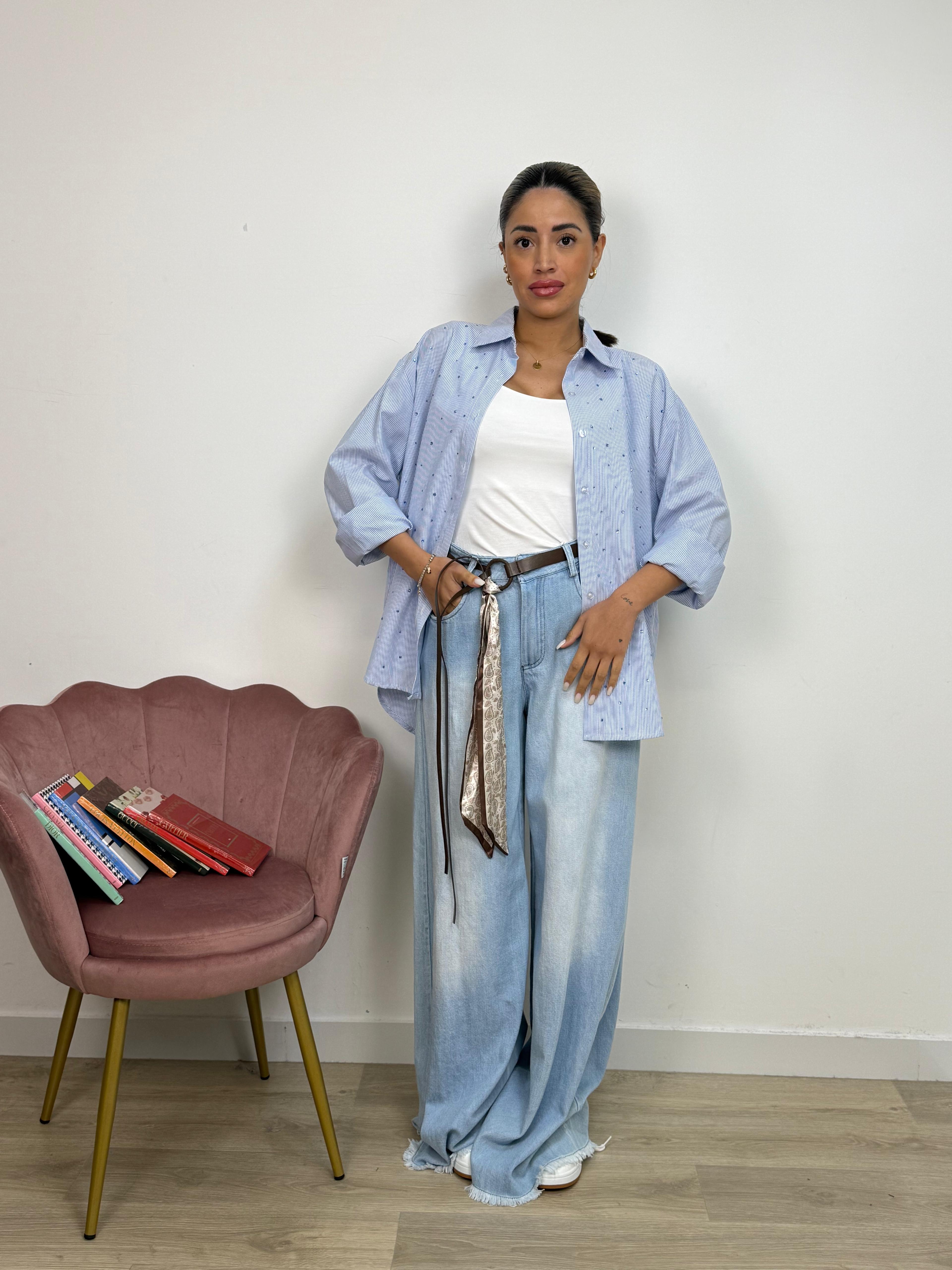 Pantalone Palazzo Sfrangiato con Cintura Particular