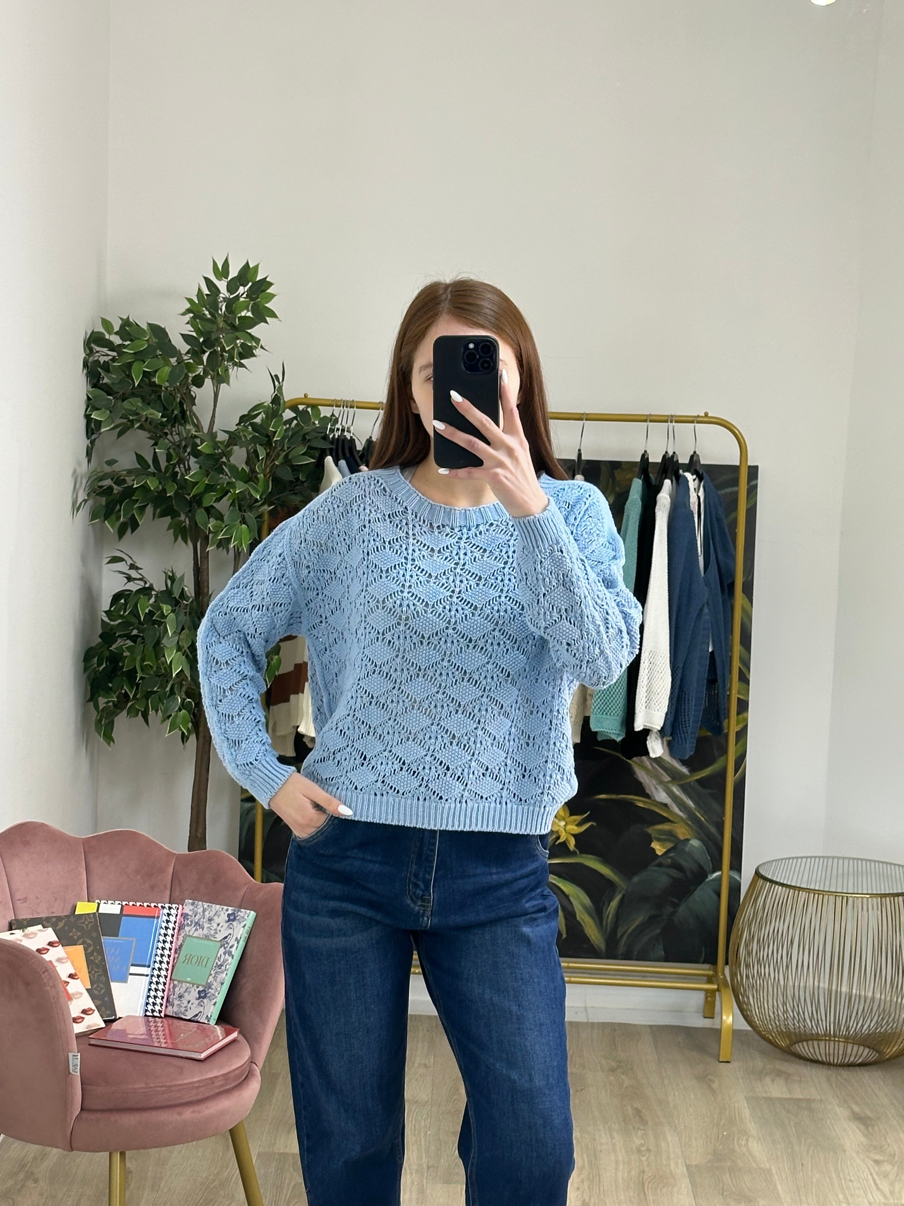 Maglioncino in Maglia Traforato in Cotone