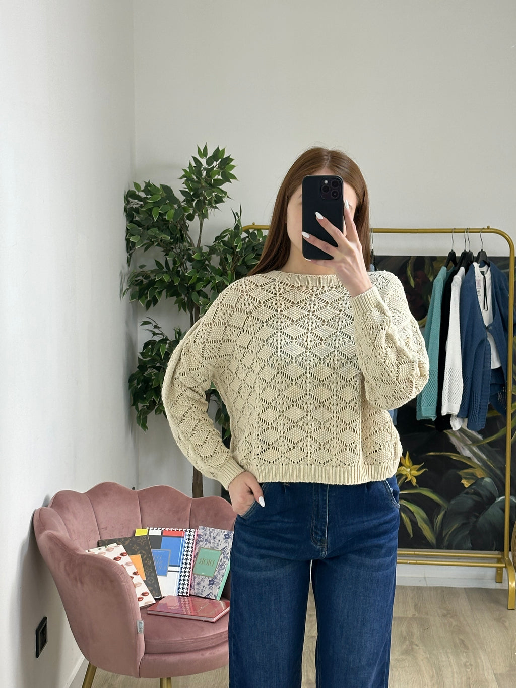 Maglioncino in Maglia Traforato in Cotone