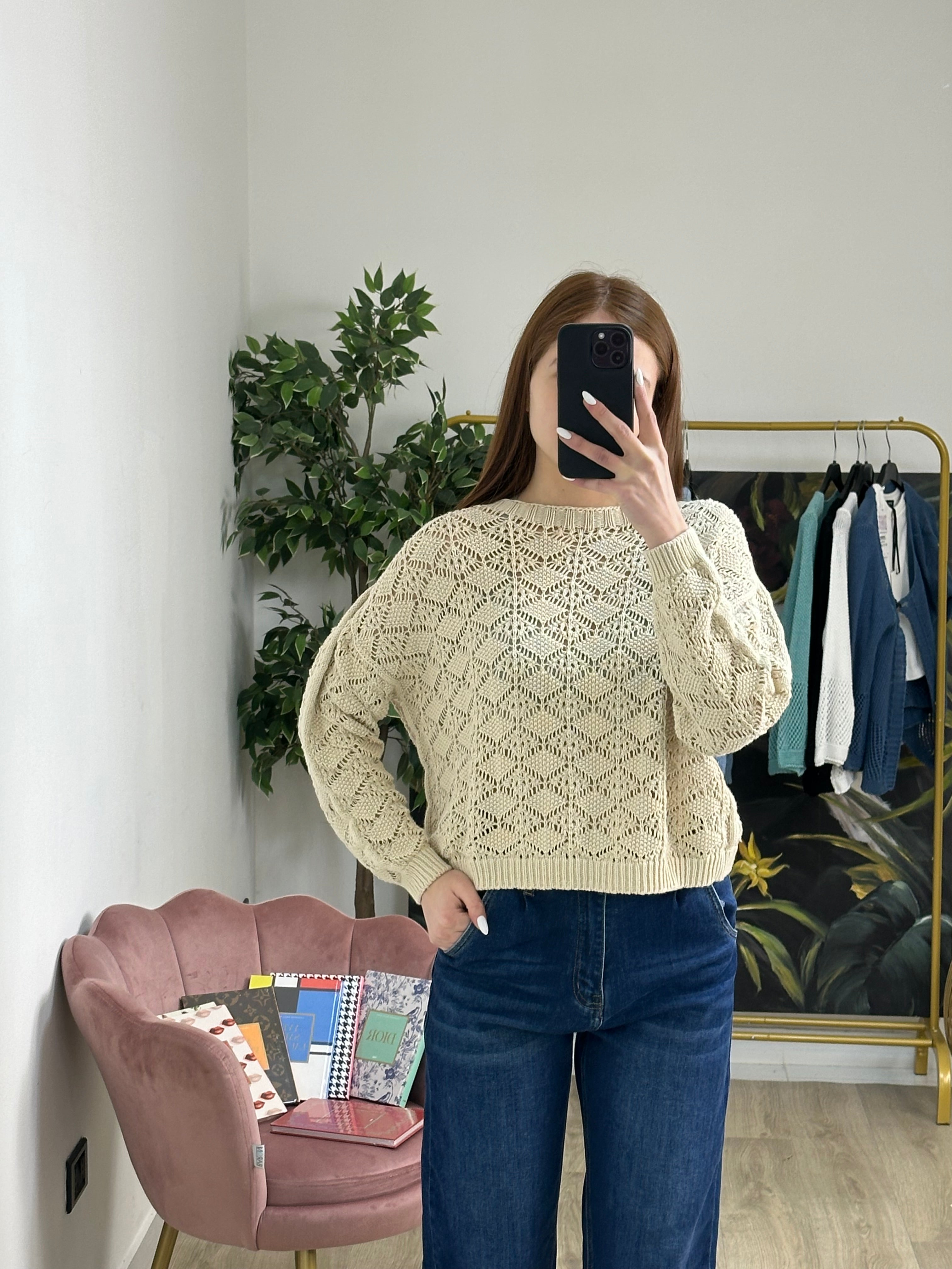 Maglioncino in Maglia Traforato in Cotone