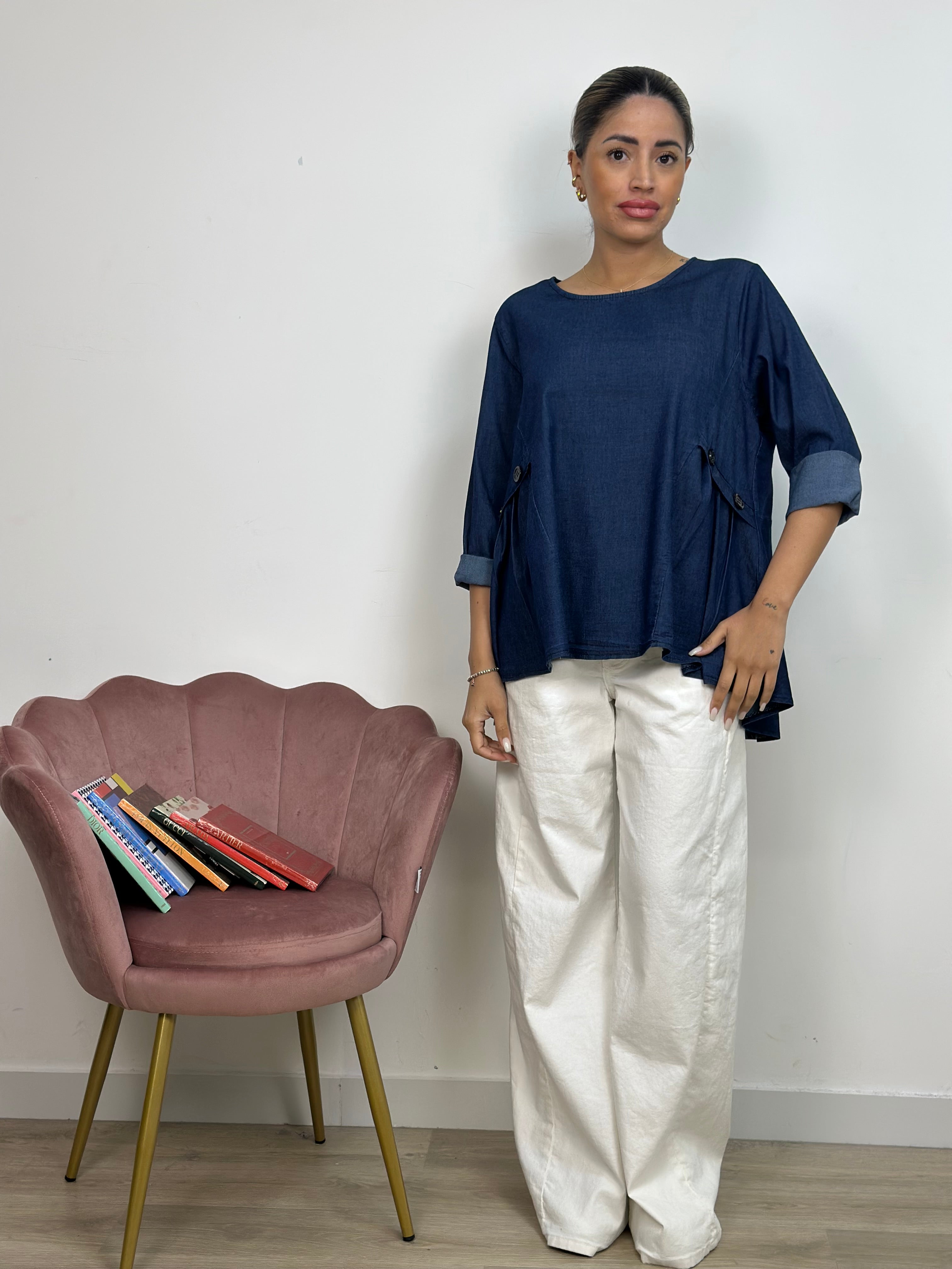 Maglia Denim a Finta Tasca