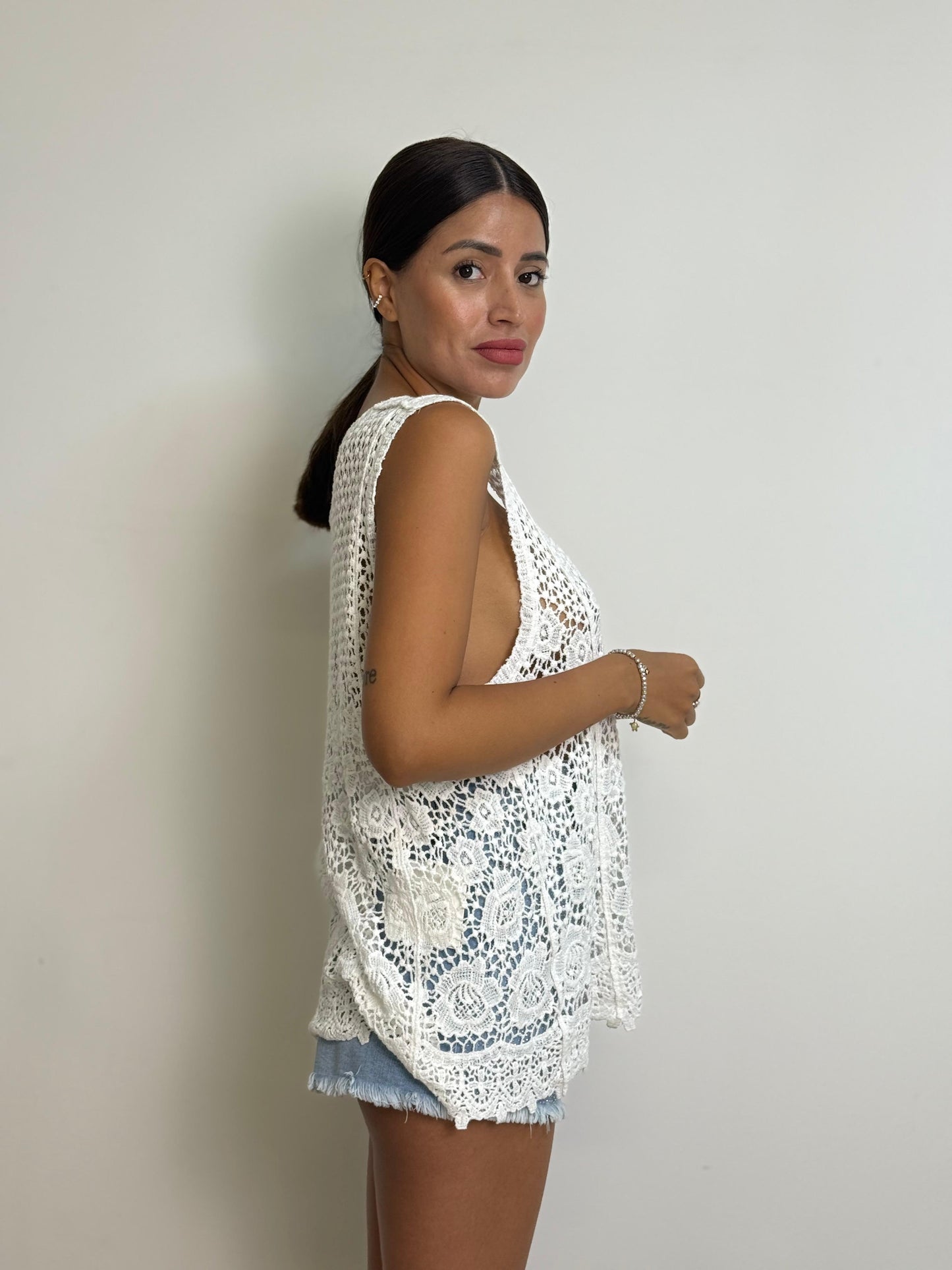 Canotta a uncinetto di cotone