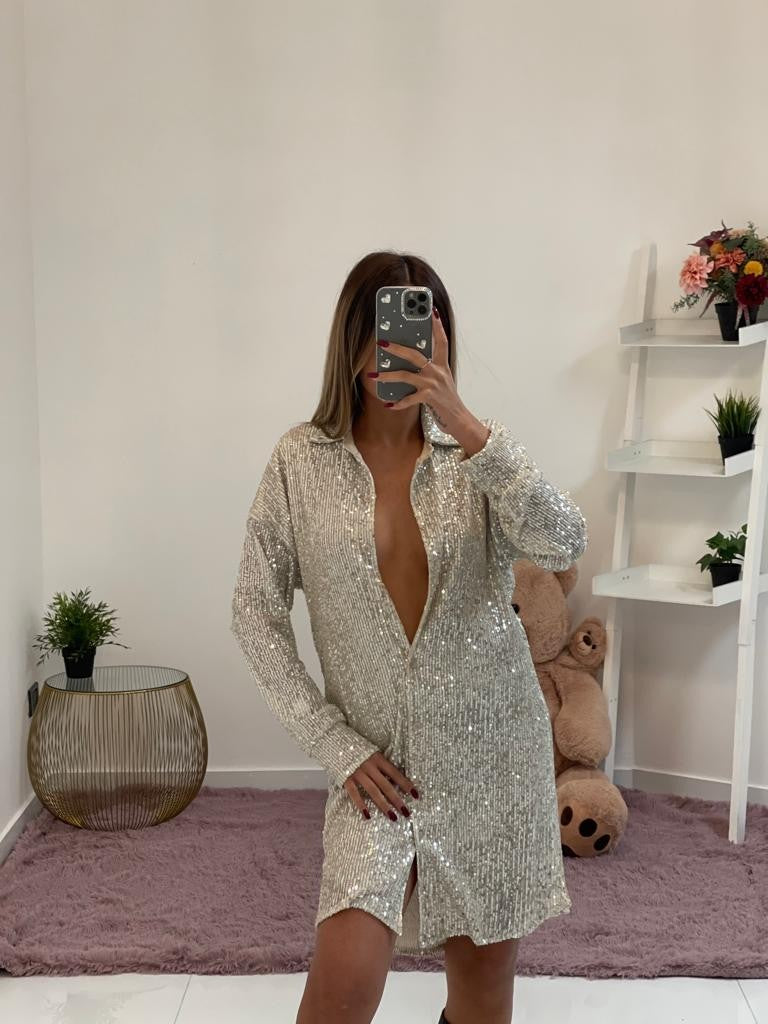 Abito camicia con paillette