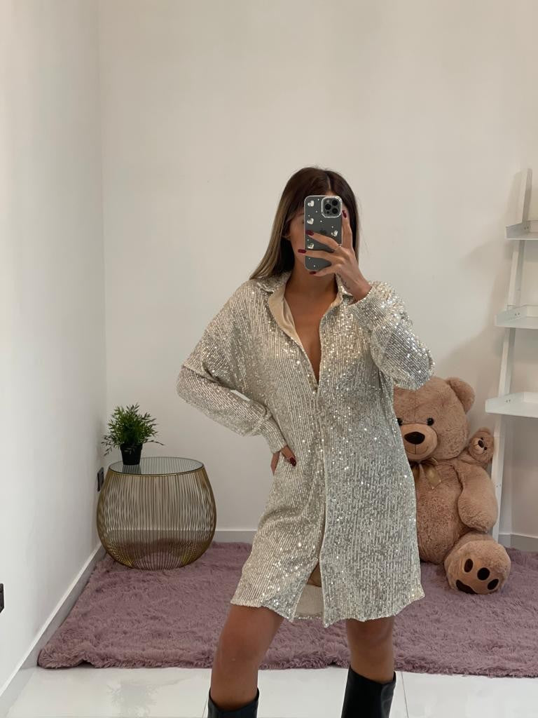 Abito camicia con paillette