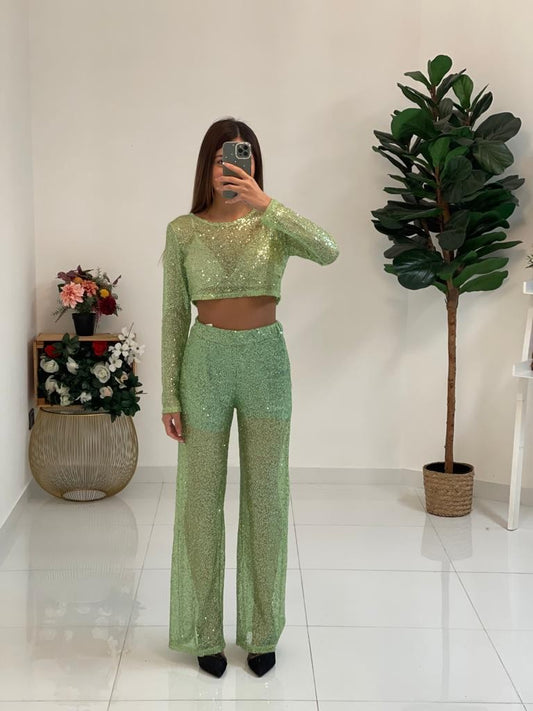 Maglia crop in paillettes