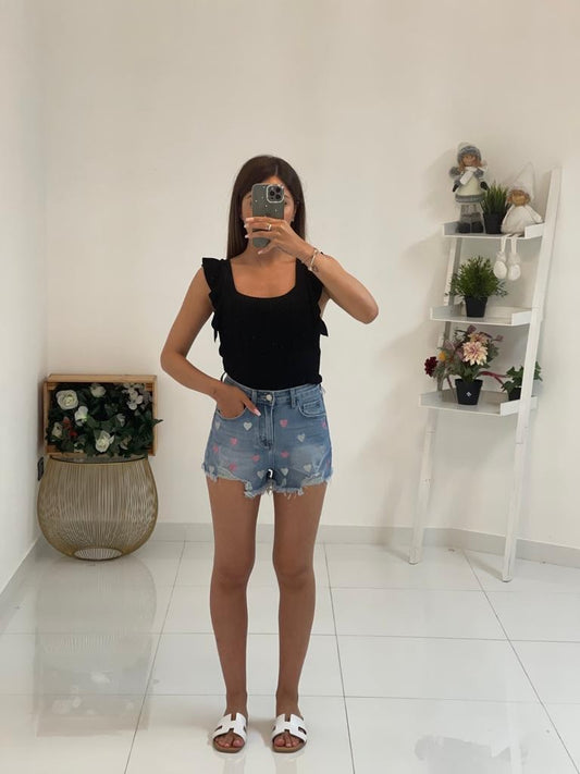 Shorts denim con cuoricini