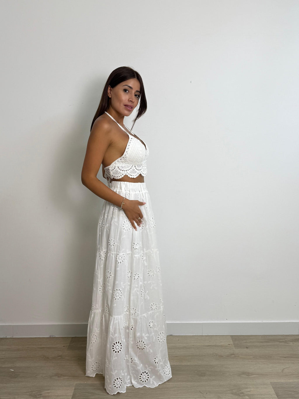 Gonna lungo a balze pizzo sangallo