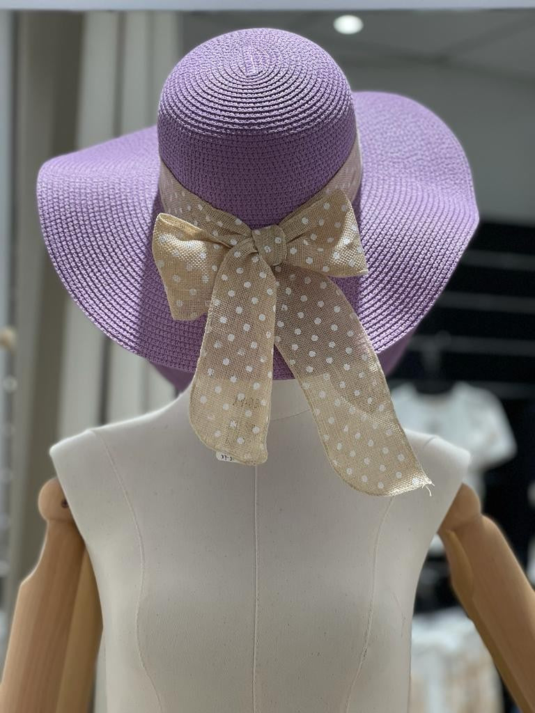 Cappello in paglia con fiocco a pois