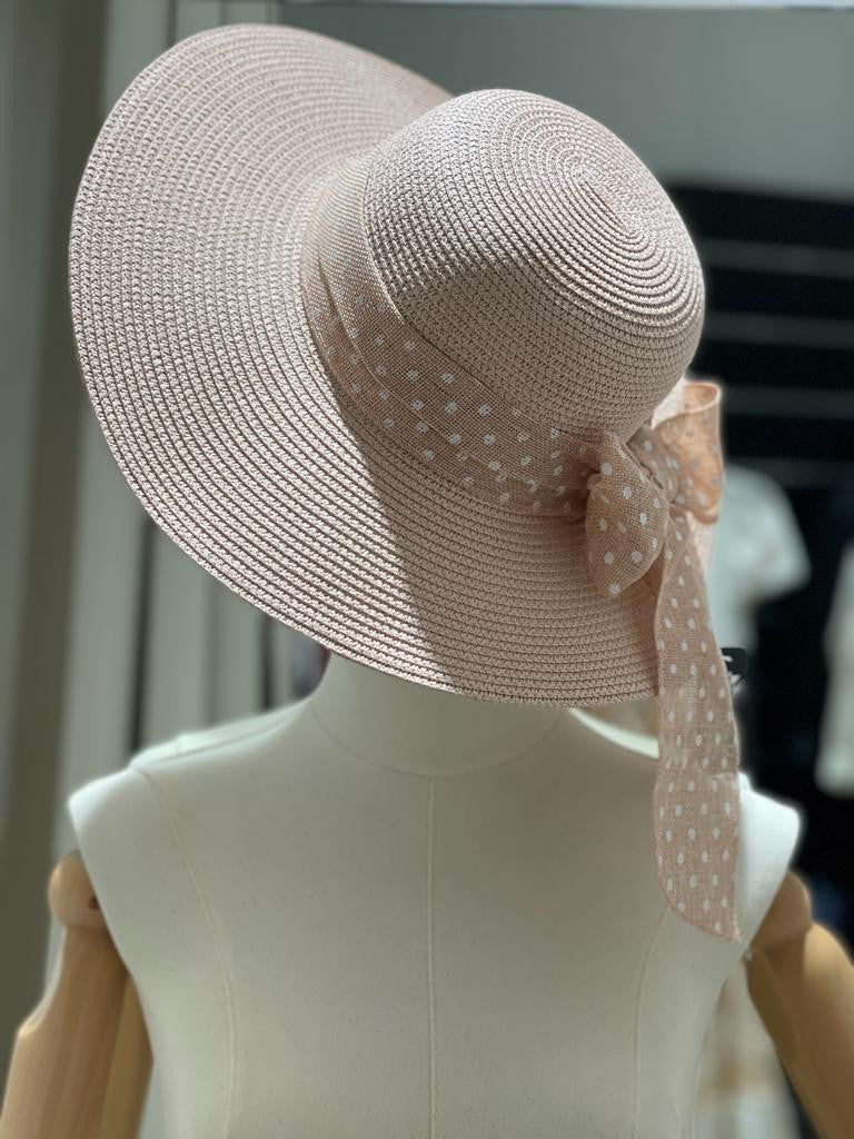 Cappello in paglia con fiocco a pois
