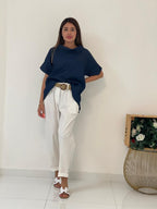 Camicia girocollo denim