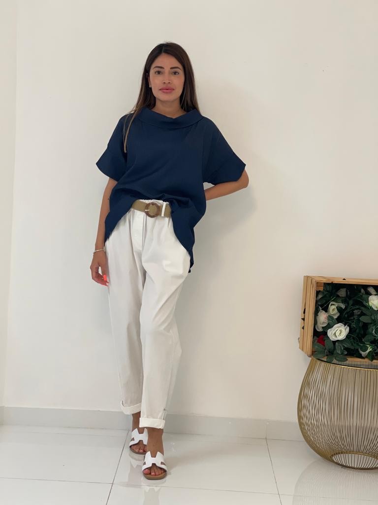 Camicia girocollo denim