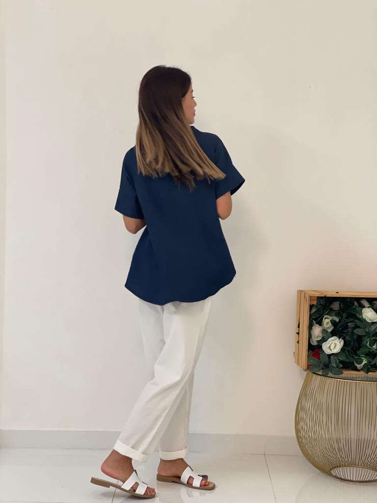 Camicia girocollo denim