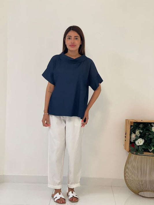 Camicia girocollo denim