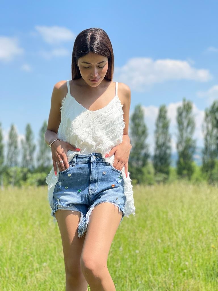 Shorts denim gioiello