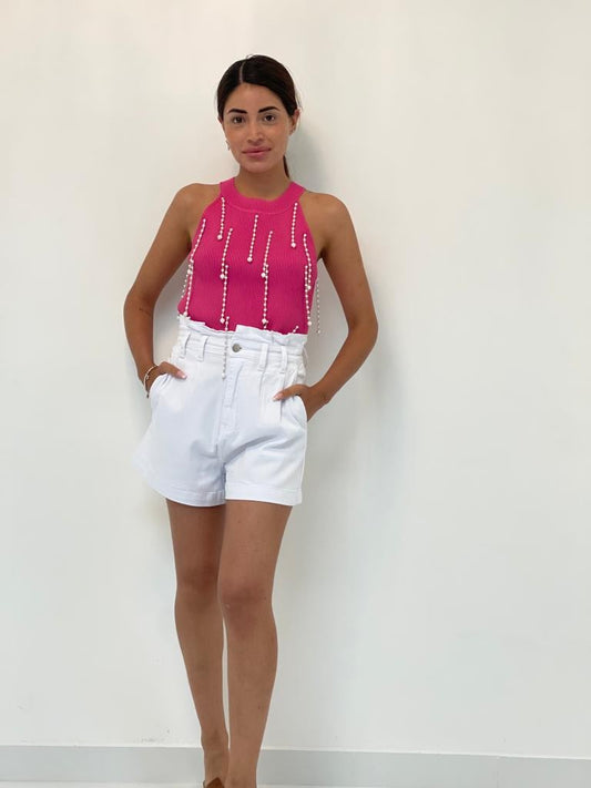Shorts bianchi a vita alta
