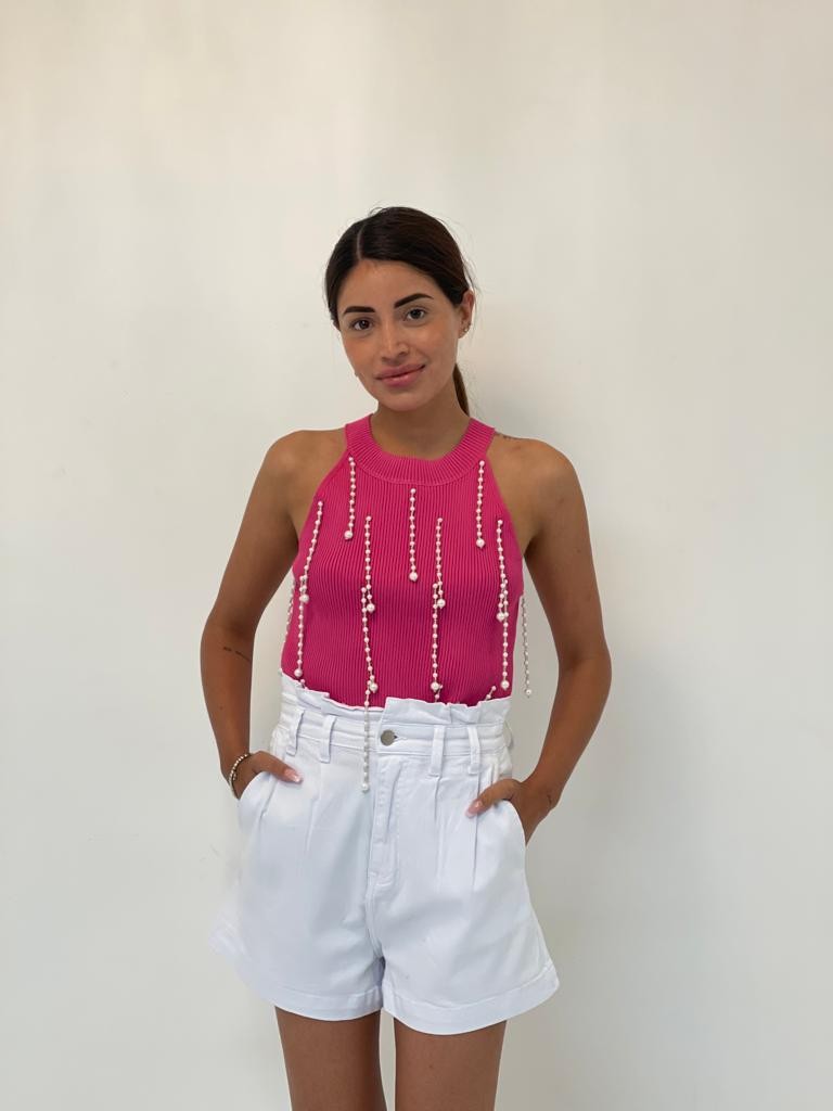 Shorts bianchi a vita alta