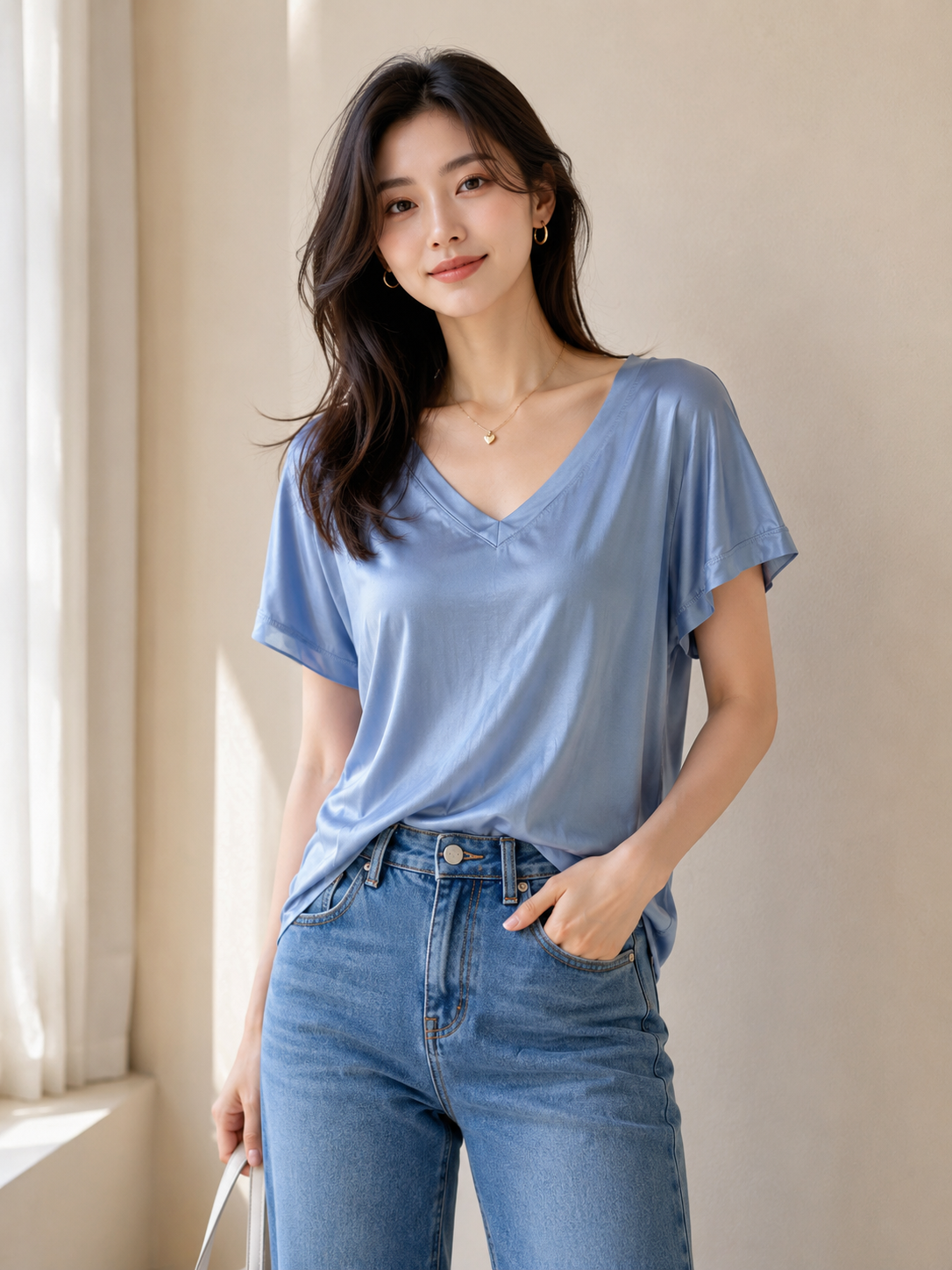 Maglia in Raso Scollo a V