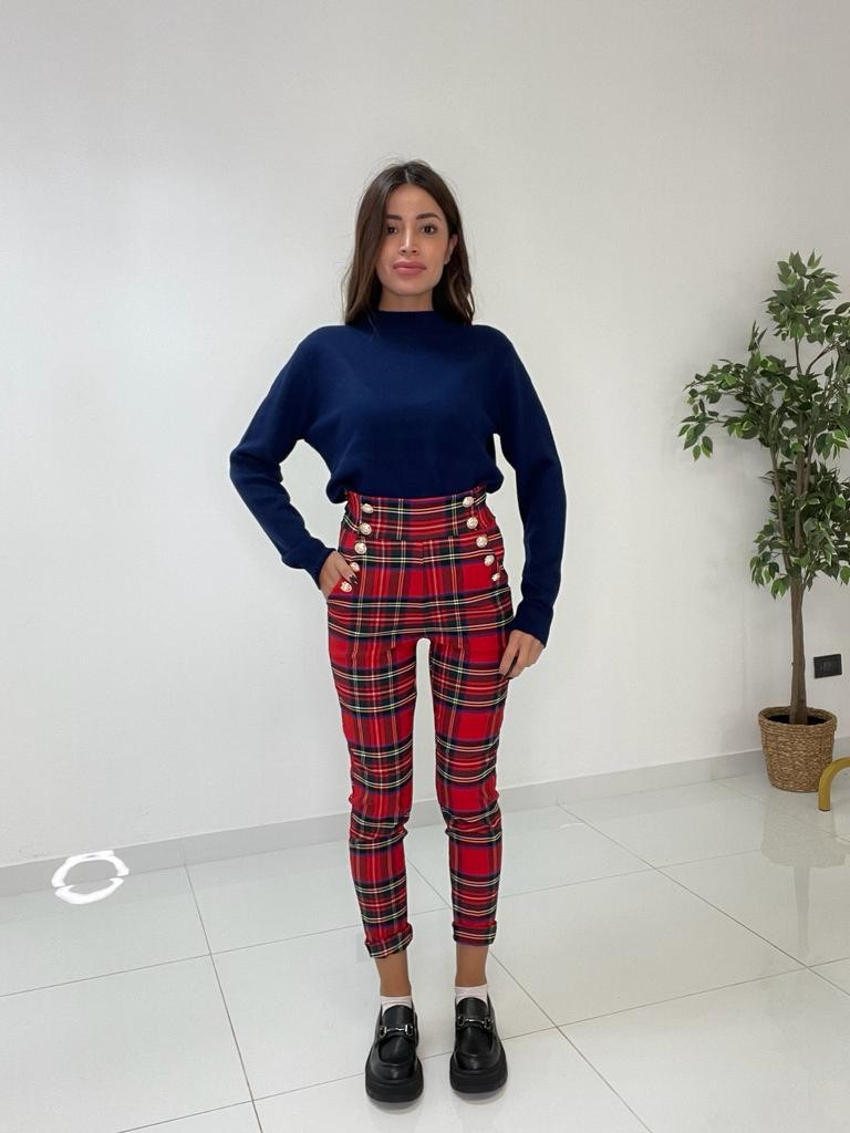 Pantalone con bottoni scozzese